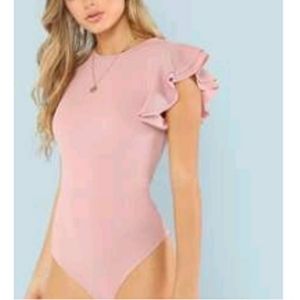 Shein light pink flounce sleeve bodysuit